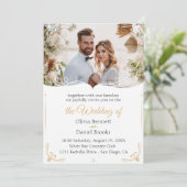 金ゴールド結婚式招待状カード（写真付） 招待状 (スタンド正面)