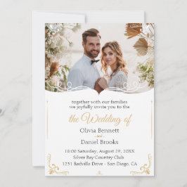 金ゴールド結婚式招待状カード(写真付) 招待状