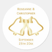 金ゴールド結婚式招待状シールベル及びリボン ラウンドシール (正面)