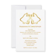 金ゴールド結婚式招待状ベル及びリボン