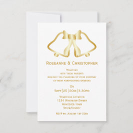 金ゴールド結婚式招待状ベル及びリボン 招待状