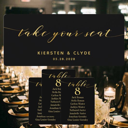 金ゴールド結婚書の座席のトップカード 招待状