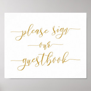 金ゴールド結婚書道の手記Our Guest Book ポスター
