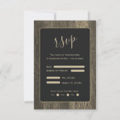 金ゴールド結婚木目 出欠カード (正面)