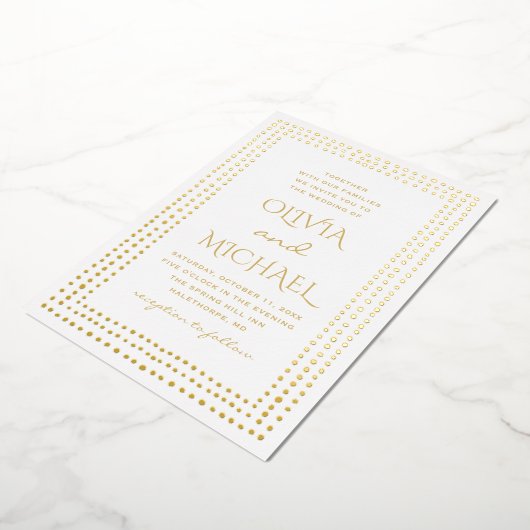 金ゴールド結婚水玉模様の。幾何エレガントシンプル的 箔招待状 (回転した状態)