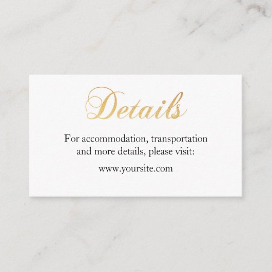 金ゴールド結婚詳細カードフォイルシンプルインサート用カード エンクロージャーカード (正面)