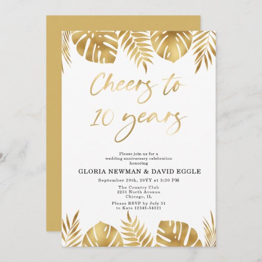 金ゴールド結婚10周年記念招待状 招待状 (正面/裏面)
