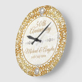 金ゴールド結婚50周年記念パーソナライズされた時計 ラージ壁時計 (傾斜)