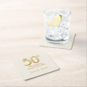 金ゴールド結婚50周年 | シャンパンホワイト スクエアペーパーコースター (インサイチュ)