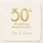 金ゴールド結婚50周年 | シャンパンホワイト スクエアペーパーコースター (正面)