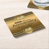 金ゴールド結婚50周年 スクエアペーパーコースター (アングル)