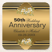 金ゴールド結婚50周年 スクエアペーパーコースター (正面)