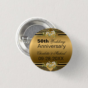 金ゴールド結婚50周年 缶バッジ