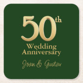 金ゴールド結婚50周年 | Green スクエアペーパーコースター (正面)