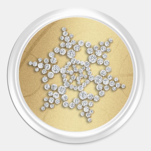 金ゴールド結晶スノーフレーク封筒用シール ラウンドシール (正面)