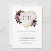 金ゴールド結晶ハートピンクパープルフローラ結婚ズ 招待状 (正面)