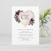 金ゴールド結晶ハートピンクパープルフローラ結婚ズ 招待状 (スタンド正面)