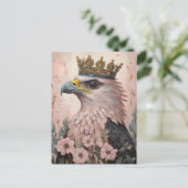 金ゴールド絵を描の冠を持つピンクのタカ ポストカード (スタンド正面)