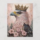 金ゴールド絵を描の冠を持つピンクのタカ ポストカード (正面)