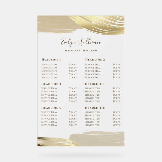 金ゴールド絵を描ストローク価格表 アクリルサイン (正面)