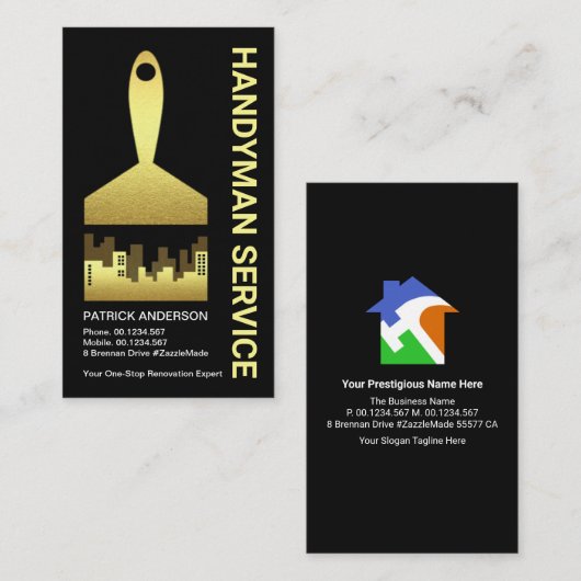 金ゴールド絵を描ブラシティーのシルエット 名刺 (正面/裏面)