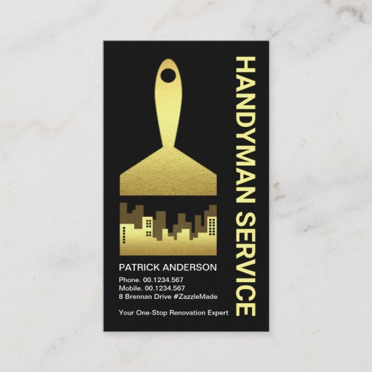 金ゴールド絵を描ブラシティーのシルエット 名刺 (正面)