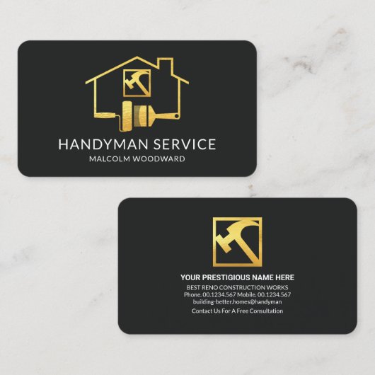 金ゴールド絵を描ブラシホームハンドマキッド修理 名刺 (正面/裏面)