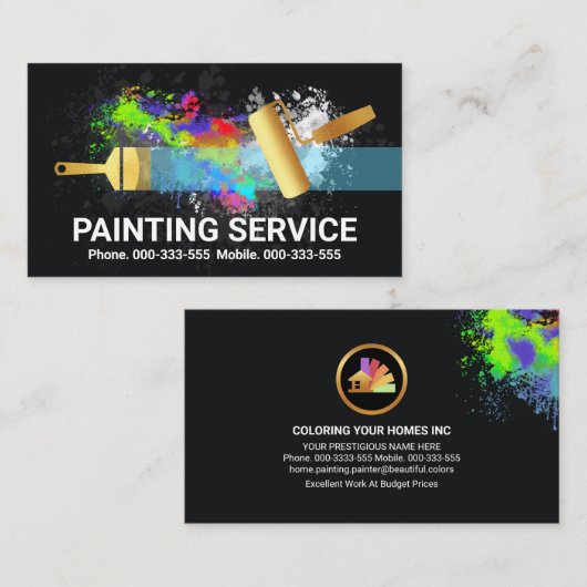 金ゴールド絵を描ブラシ絵を描(ばちゃばちゃ)跳ねる 名刺 (正面/裏面)