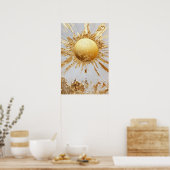 金ゴールド絵を描太陽 ポスター (キッチン)