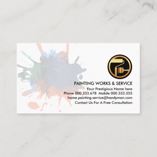 金ゴールド絵を描（ばちゃばちゃ）跳ねるホームブラシ 名刺 (裏面)