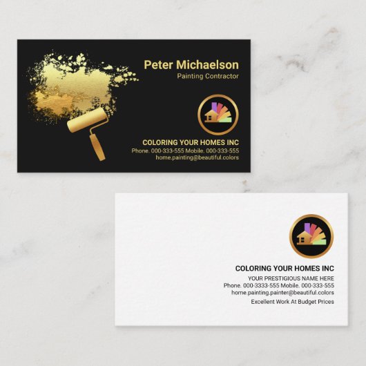 金ゴールド絵を描(ばちゃばちゃ)跳ねるローラーブ絵を描ラシ 名刺 (正面/裏面)