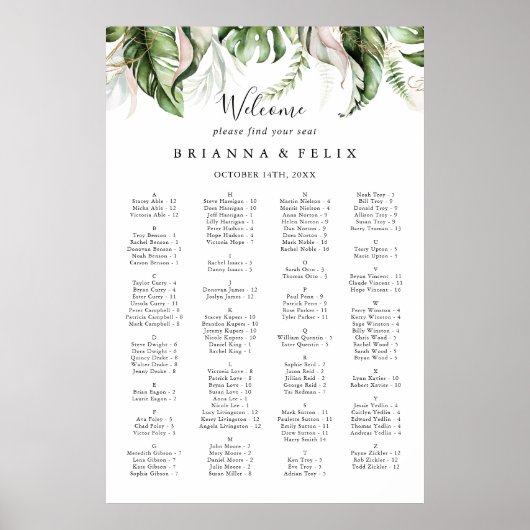 金ゴールド緑のアルファベットの座席表 ポスター (正面)