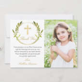 金ゴールド緑のリース聖餐式サンキューカード サンキューカード (正面)