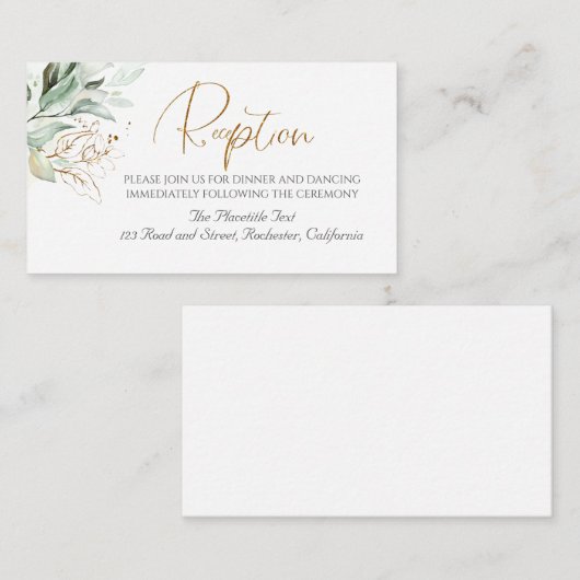 金ゴールド緑の枝エレガント白披露宴 エンクロージャーカード (正面/裏面)