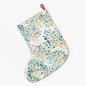 金ゴールド緑の白お洒落い木のクリスマス名 ラージクリスマスストッキング (裏面 (吊り時))