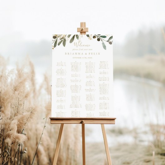 金ゴールド緑の秋のアルファベット順の座席表 ポスター