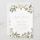 金ゴールド緑の秋ブライダルランジェリーシャワー 招待状 (正面)