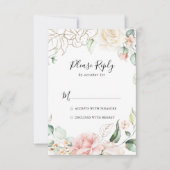 金ゴールド緑の葉フローラRSVP 出欠カード (正面)