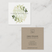 金ゴールド緑の葉リースロゴショッピングありがとう スクエア名刺 (正面/裏面)