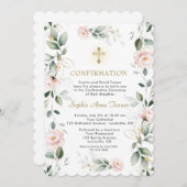 金ゴールド緑ピンクの花のクロス確認 招待状 (正面/裏面)