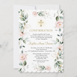 金ゴールド緑ピンクの花のクロス確認 招待状