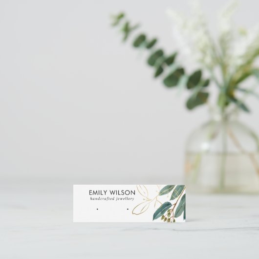 金ゴールド緑ユーカリ動物イヤリングスタッドディスプレイ スキニー名刺 (スタンド正面)