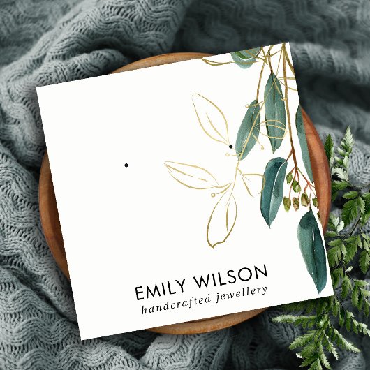 金ゴールド緑ユーカリ動物イヤリングスタッドディスプレイB スクエア名刺