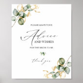 金ゴールド緑化ブライダルシャワーアドバイスカード標識 ポスター (正面)