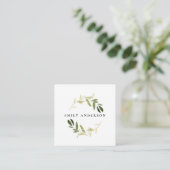 金ゴールド緑樹水色リースプロフェッショナル スクエア名刺 (スタンド正面)