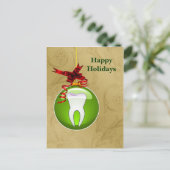 金ゴールド緑歯科ホリデーカード シーズンポストカード (スタンド正面)