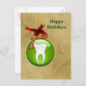 金ゴールド緑歯科ホリデーカード シーズンポストカード (正面/裏面)