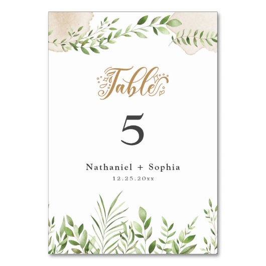 金ゴールド緑色水彩表札 テーブルナンバー (正面)