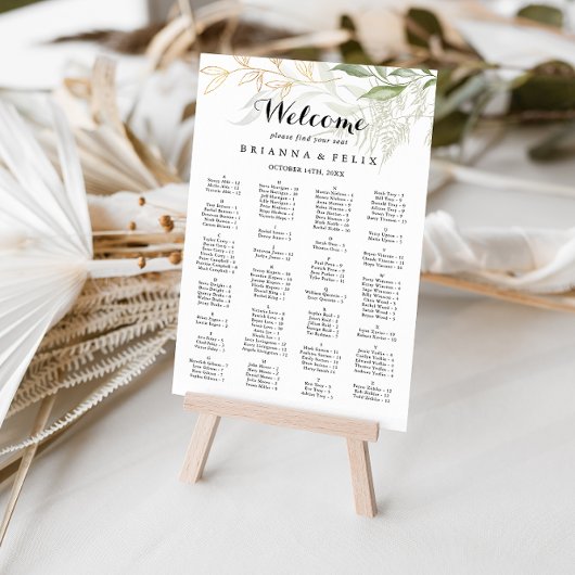 金ゴールド緑葉アルファベットの座席表 ポスター