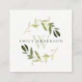金ゴールド緑葉イニシャルリースプロフェッショナル スクエア名刺 (正面)